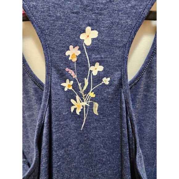 Womens Blue Medium Tank Top Racer Back Boho Floral Bloom Summer Garden Grapic - Picture 9 of 11